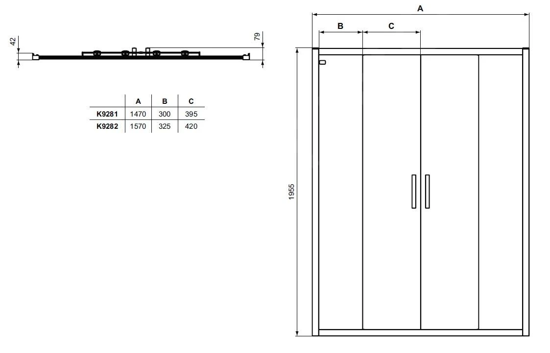 Ideal Standard Connect 2 - Schiebeduschtür, Vierteilige, 1600 Mm, Schwarz/ Glasklar K9282V3 - Image 2