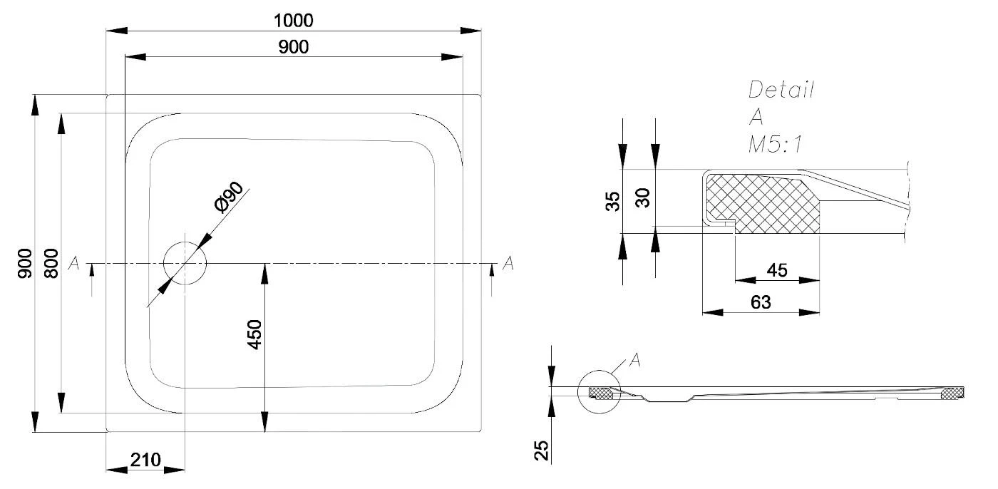 Bette Ultra - Duschtasse, 1000x900 Mm, Mit Stütze, Anti-Slip, Weiß 1660-000AR,T1 - Image 2