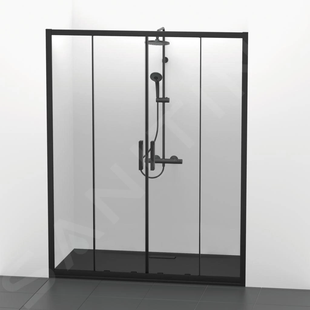 Ideal Standard Connect 2 - Schiebeduschtür, Vierteilige, 1600 Mm, Schwarz/ Glasklar K9282V3 - Image 3