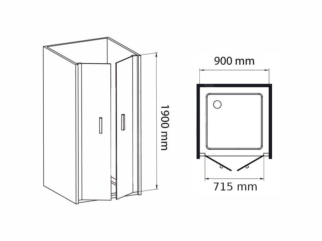 Lansanit LitEX Elisa - Duschtür Zweiflügelig 900 Mm,Aluminium Glänzend/klares Glas AS2-90-190-C - Image 2