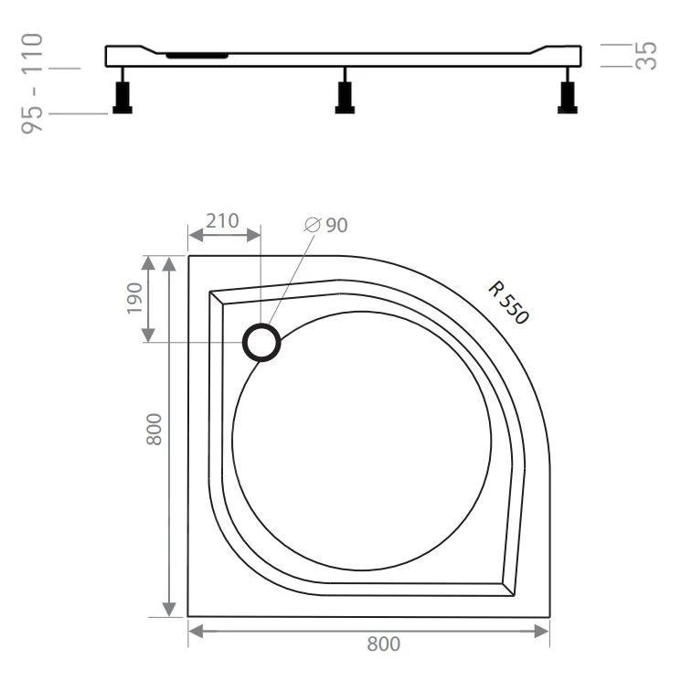 Lansanit LitEX - Duschwanne 800x800 Mm, Weiß LITEX-80K - Image 2