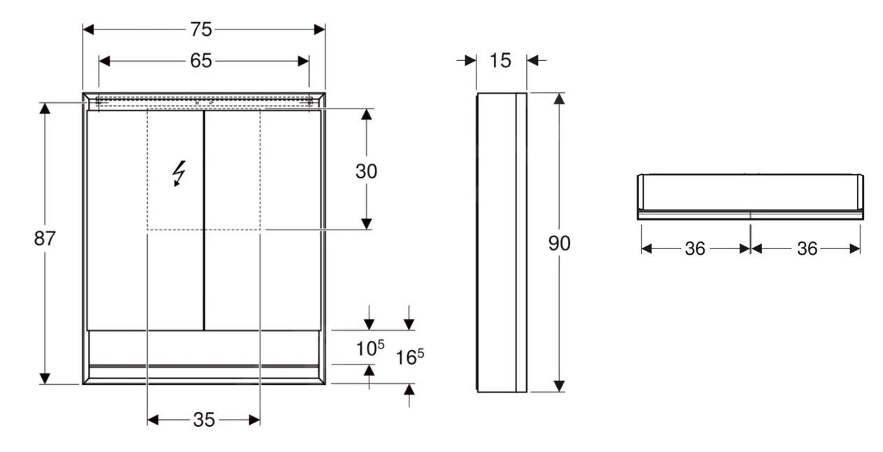 Geberit ONE - Spiegelschrank Mit LED-Beleuchtung, 750x900x150 Mm, 2 Türen, Mit Nische, Metall 505.832.00.1 - Image 2