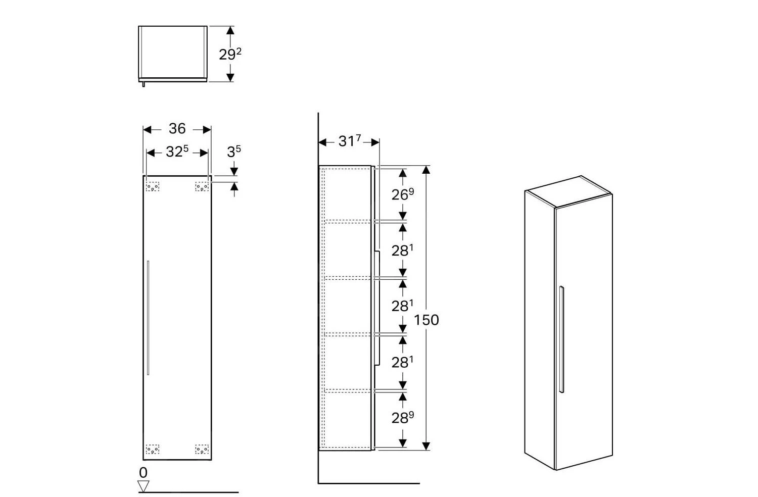 Geberit ICon - Hochschrank, 1500x360 Mm Mit Spiegel, Eiche Natur 841152000 - Image 2