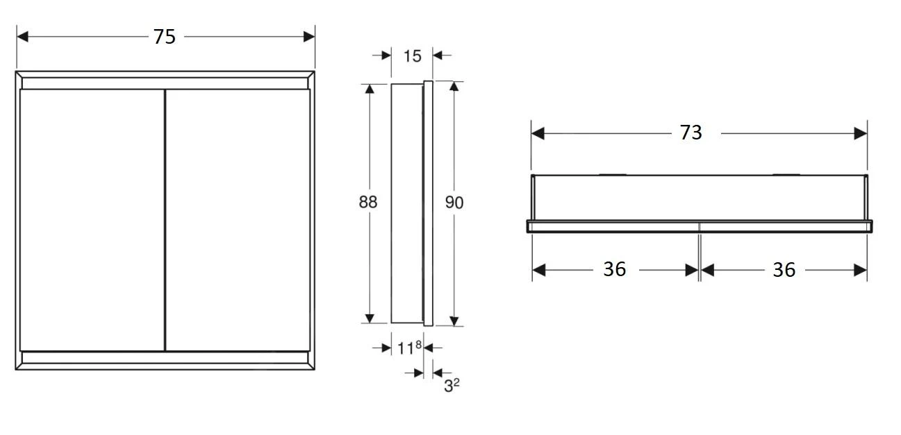 Geberit ONE - Spiegelschrank Mit LED-Beleuchtung, 750x900x150 Mm, 2 Türen, Unterputzmontage, Metall 505.802.00.1 - Image 2