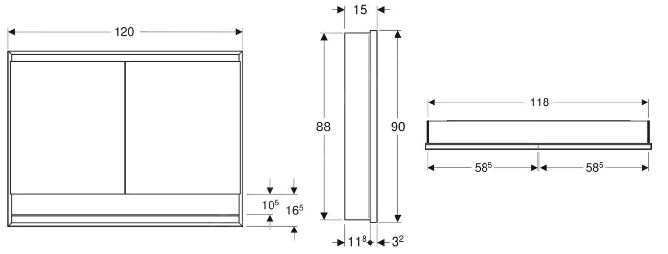 Geberit ONE - Spiegelschrank Mit LED-Beleuchtung, 1200x900x150 Mm, 2 Türen, Unterputzmontage,mit Nische, Metall 505.825.00.1 - Image 2