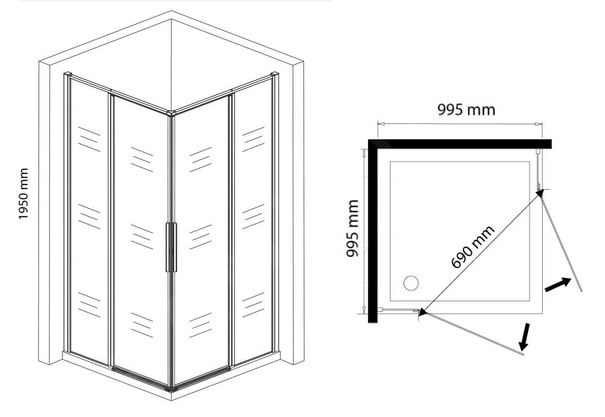 Lansanit LitLUX Slim Tadao - Vierteilige-Duschecke 1000x1000 Mm, Aluminium Glänzend/klares Glas PRD11 - Image 2