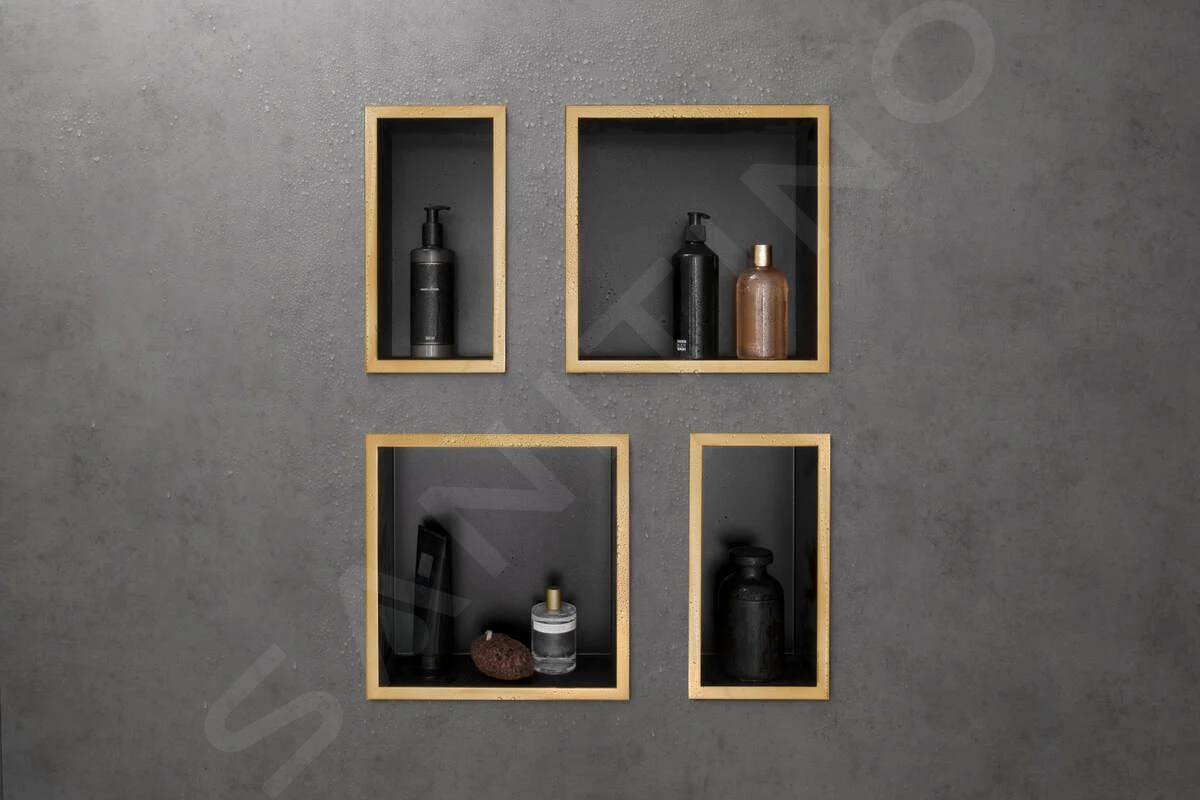 Hansgrohe XtraStoris Individual - Wandnische Mit Designrahmen, 300x150x100 Mm, Schwarz Matt/polierte Goldoptik 56095990 - Image 4