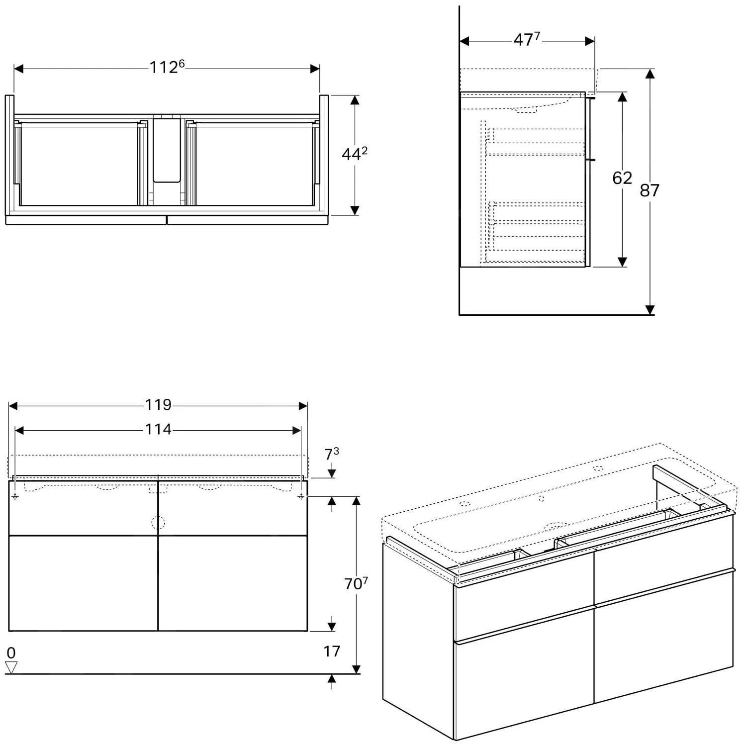 Geberit ICon - Waschtischunterschrank Für Doppelwaschtisch 1200 Mm, 4 Auszüge, Weißmatt 841420000 - Image 2