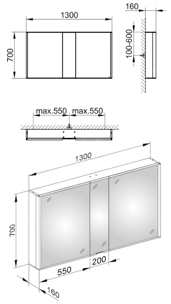 Keuco Royal Match - Spiegelschrank Mit LED- Beleuchtung, 1300x700x160 Mm, Silber Gebeizt Eloxiert 12805171301 - Image 2