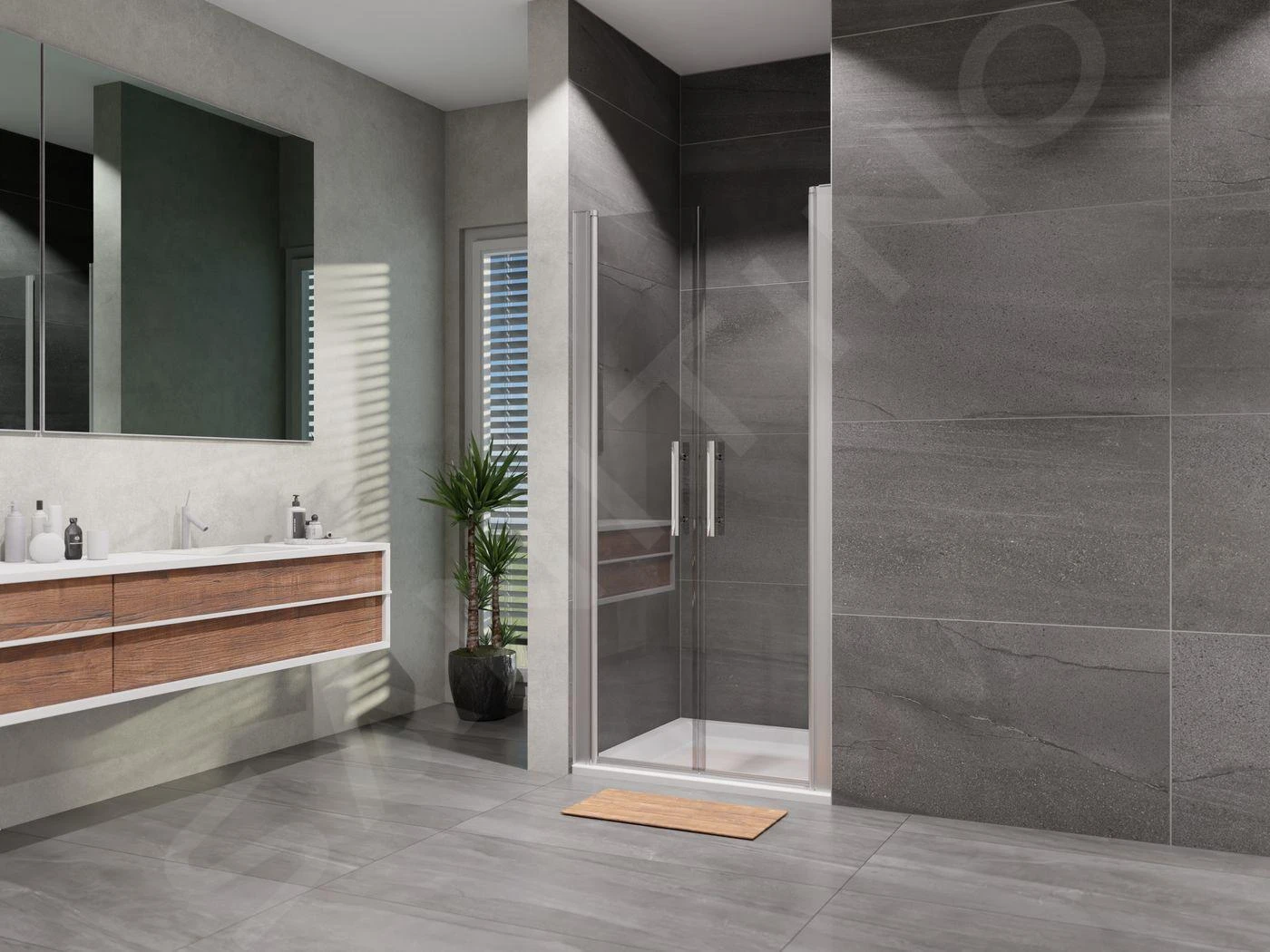 Lansanit LitEX Elisa - Duschtür Zweiflügelig 900 Mm,Aluminium Glänzend/klares Glas AS2-90-190-C