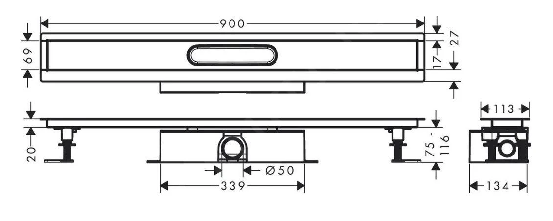 Hansgrohe UBox Universal - Komplettset Für Standardinstallation 900 Für Duschrinnen Fertigsets, Edelstahl 56025180 - Image 2